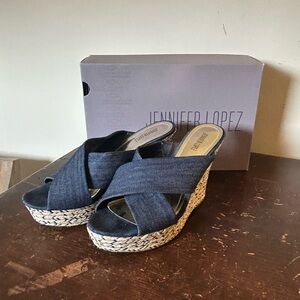 Jennifer Lopez Denim Wedge Sandals